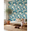 Papier peint terrazzo bleu, aspect mosaïque de pierre-2137916252