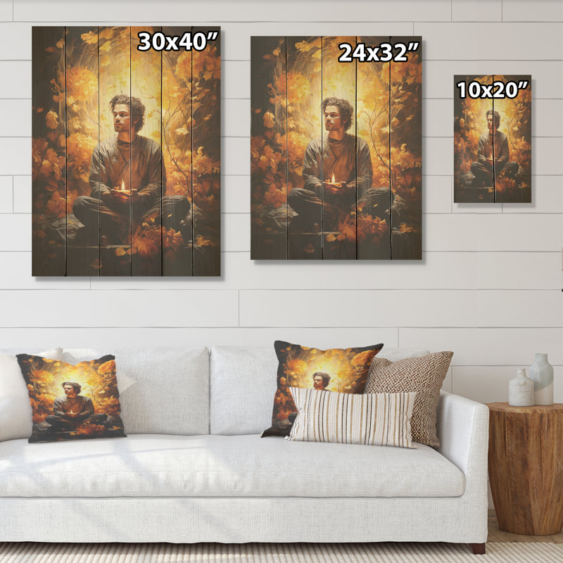 Art mural jaune sur bois de pin naturel, H 20 po x l 10 po