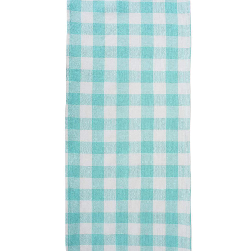 Laszlo Gingham 100% Cotton Table Runner, 14" L x 72" W, Aqua