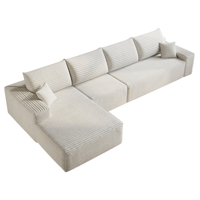 Canapé modulaire Cloud avec méridienne en L et assise profonde, aucun assemblage requis, White