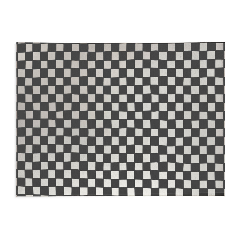 Checkered Kids Play Mat, Rectangle 4' x 6', Ivory/Charcoal