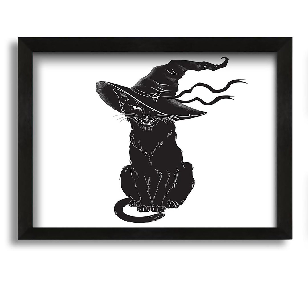 Gerahmtes Leinwandbild Black Cat Witches Hat