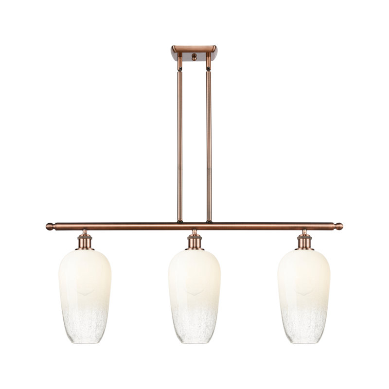 Luminaire suspendu pour îlot suspendu 3 lumières Ballston - Kazmierski, Opale, Cuivre antique