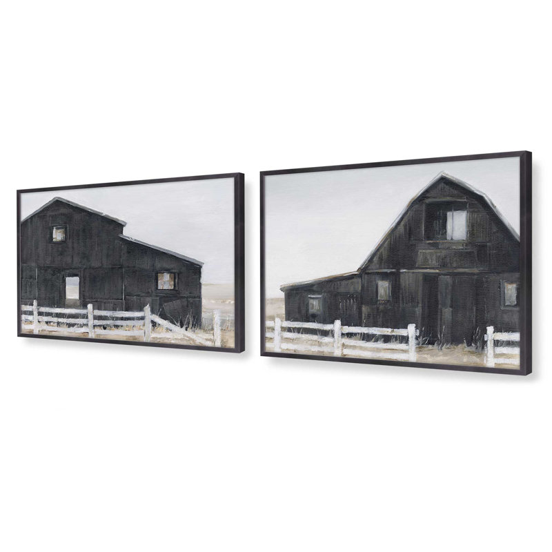 Weathered Barns, ensemble de 2 impressions dans un cadre, H 12,5 po x l 29,5 po x P 1,25 po, Cadre en zinc patiné