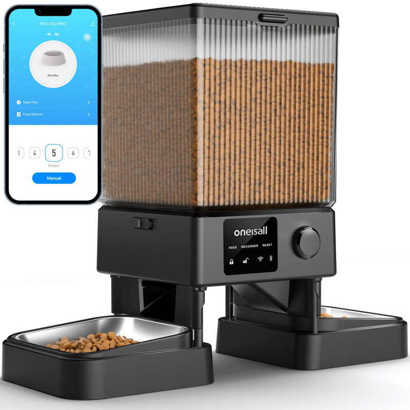Mangeoire automatique pour chat 5G / 2,4G Oneisall PFD-002 Pro, distributeur de nourriture pour animaux pour 2 chats, 20 tasses / 5L / 169 oz, pour croquettes de 0,5 pouce, avec conservation de la fraîcheur, puissance de secours