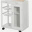 Îlot de cuisine roulant de 28 po avec rangement, chariot de cuisine avec plateau en bambou massif, panier grillagé, armoires et tiroirs de style porte, blanc