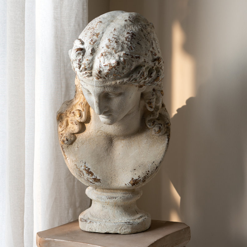 Classic Magnesium Bust Statue with Distressed White Finish