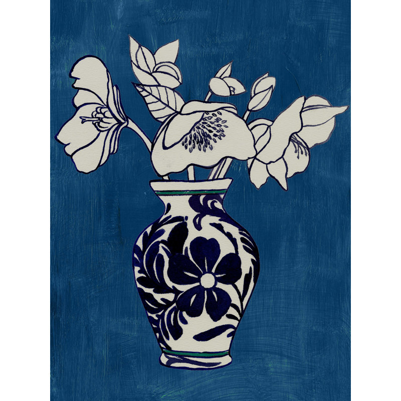 " Line Drawing Blue Vase ", 16" H x 12" W