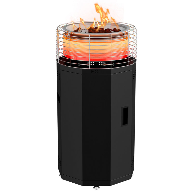 Chauffe-terrasse extérieur au propane 56 000 BTU, chauffe-terrasse au gaz noir avec couvercle, double brûleur, allumage piézo-électrique, régulateur inclus