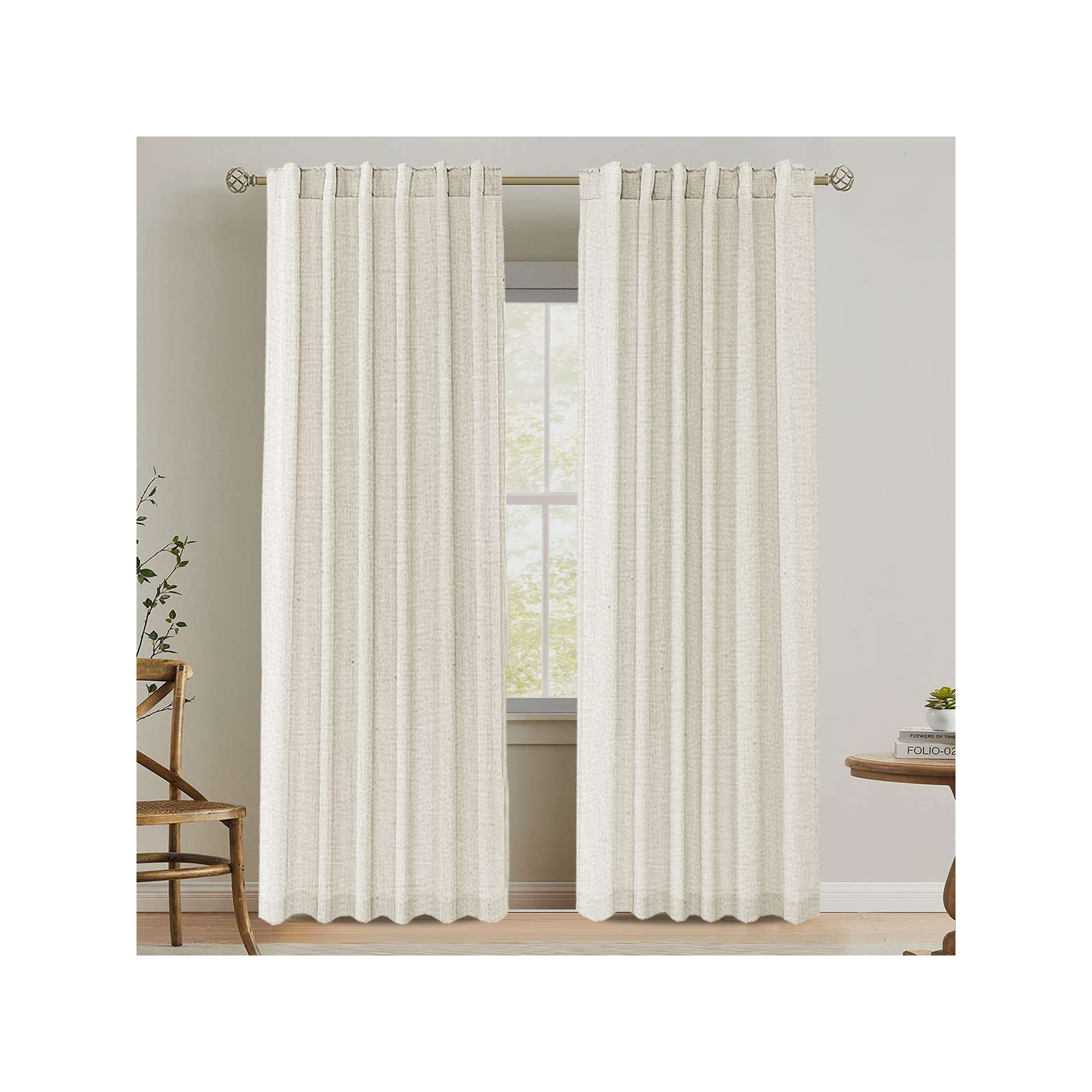 Linen Curtains for Living Room 2 Panels Back Tab Loop Pocket Textured Light Filtering Semi Sheer Rustic Farmhouse Boho Curtain for Bedroom