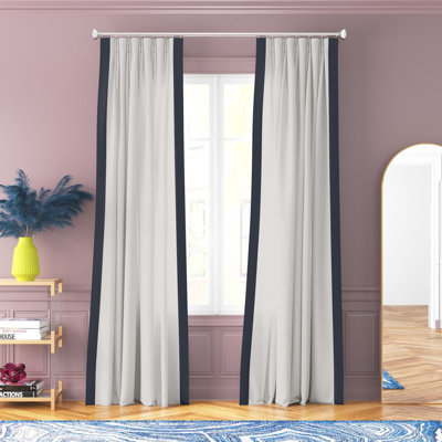 Aleah Fresh Popcorn Bordered French Pleat Printed Cotton Light Filtering Curtains for Bedroom & Living Room Curtains (1 Panel)