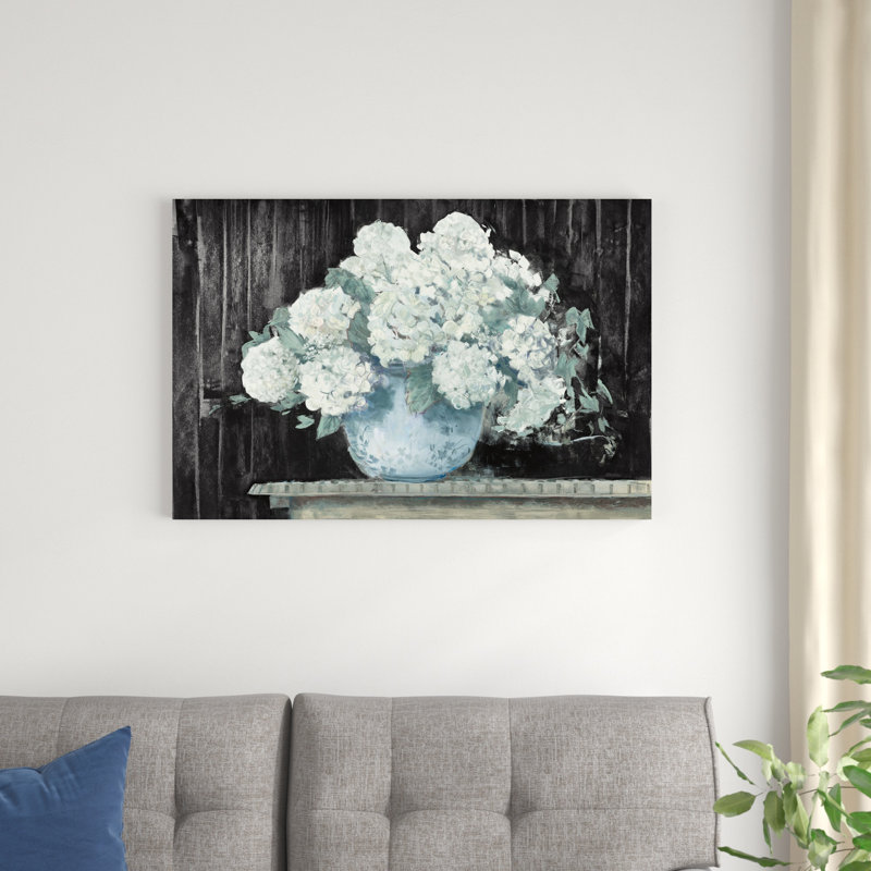 " White Hydrangea On Black Crop ", 24" H x 36" W