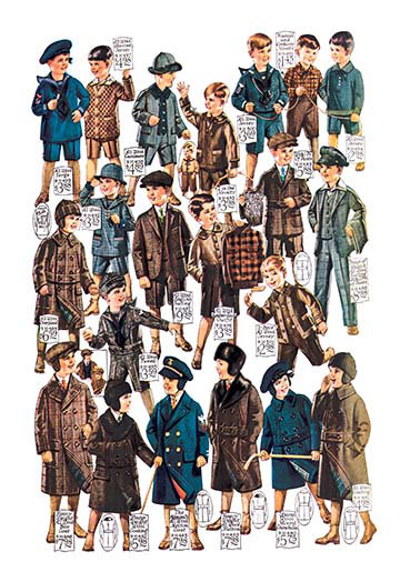« little garçons modeling », publicité rétro, H 66 po x l 44 po x P 1,5 po