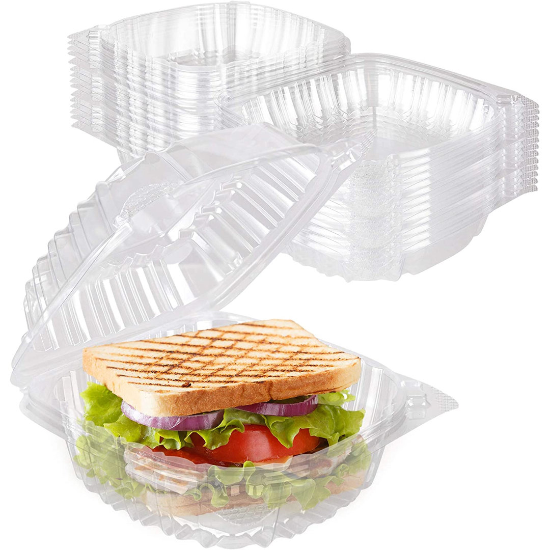 6"x6" Seal Hinged-Lid Plastic Disposable Clear Take-out Containers (Set of 125) Prep & Savour