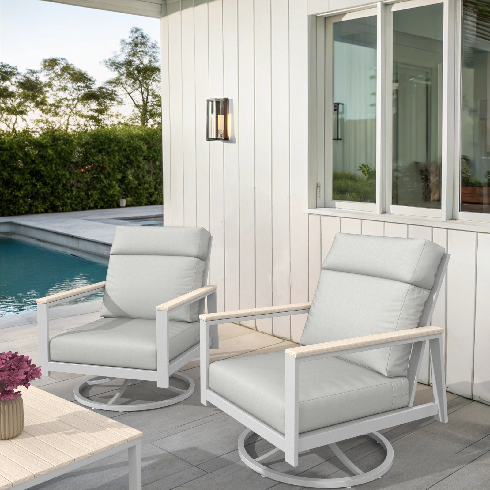 Townsend Sunbrella® Swivel Patio Lounge Chair, Canvas White, White