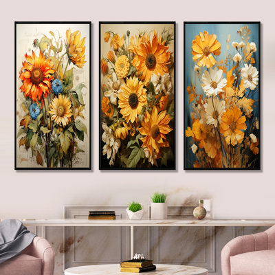 Vintagea Sunshine Sunflowers - Ensemble de 3 tournesols sur toile
