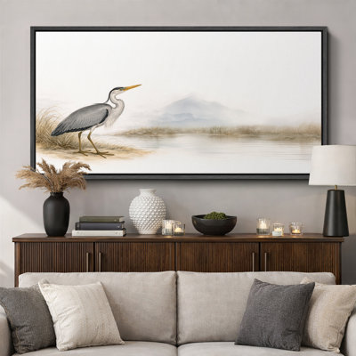 Elegant Gray Heron Bird Artwork, Vintage Natural History Wildlife Pictures, Framed Canvas Giclee Print Wall Art