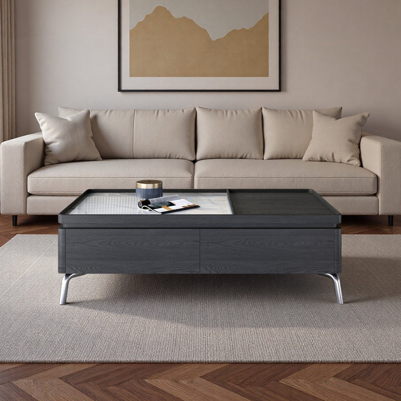 Table basse moderne avec pierre micro-cristalline, Noir / blanc