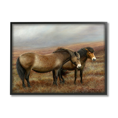 «Horses Dark Country Field» encadré sur bois par Jeremy Paul, peinture