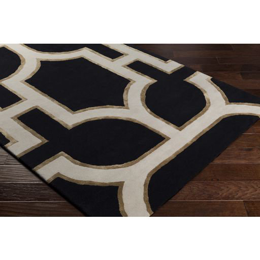 Tapis en laine noir et beige touffeté à la main Ouellette, Rectangle 5 pi x 7 pi 6 po