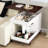 Adjustable End Table With Wheels, 360°rotating Top, Storage Space, Wood Grain Texture And Vertical Striped Design-1848626449