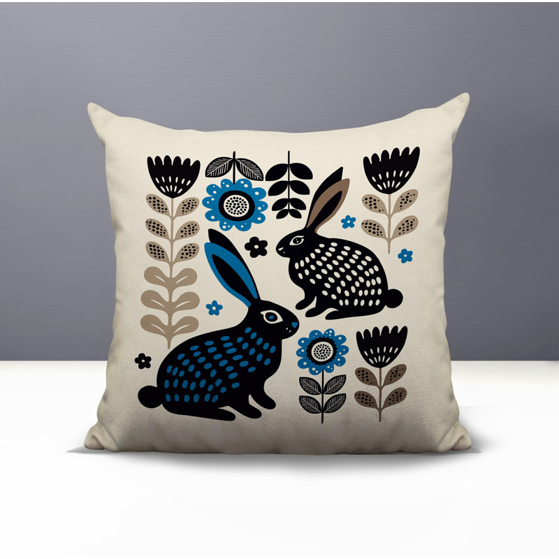 Oreiller carré réversible intérieur / extérieur Gario Rabbit, Carré 15 po, Turquoise