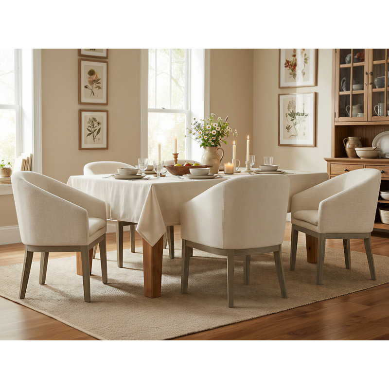 Bethea Rounded Back Dining Chair With Solid Wood Legs, Effie Linen