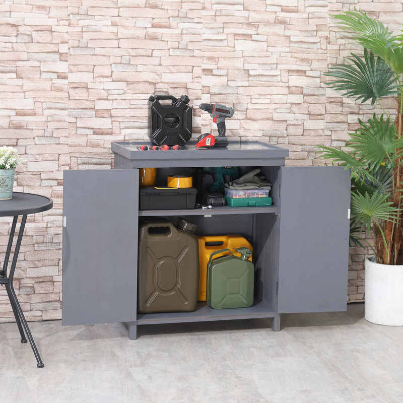 Armoire à outils extérieure galvanisée à dessus - remise grise pour ranger les outils de jardin et de piscine