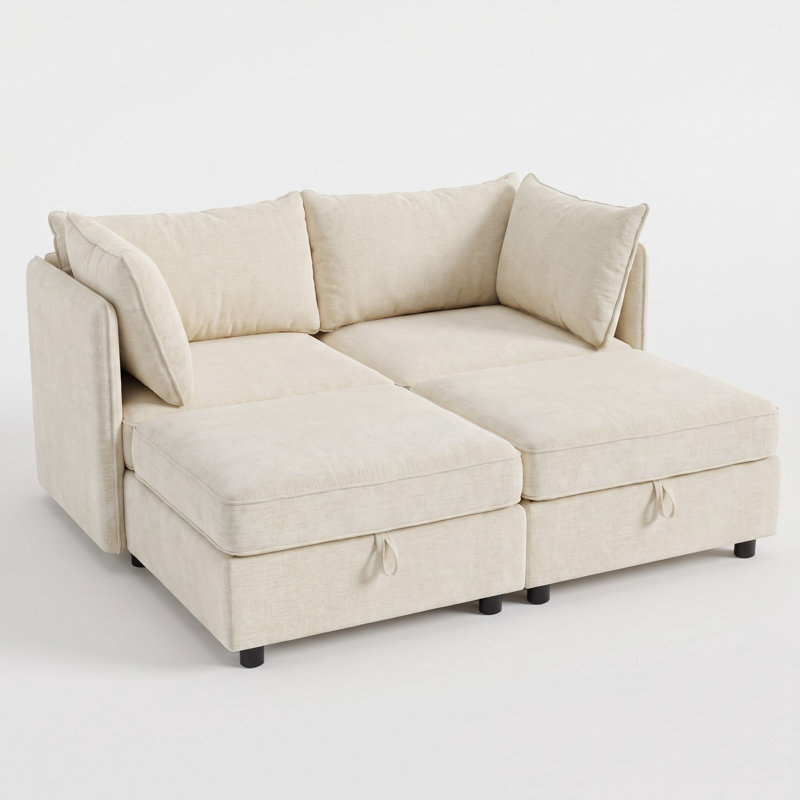 68" Modular Sectional Sofa, Modern Chenille Couch with Storage & Ottoman, 4-Seater L-Shaped Sofa with Removable Covers, Convertible Shaped Couches for Living Room