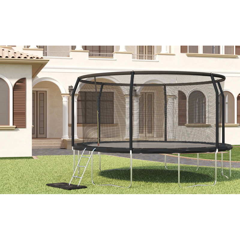 12ft Black Round Trampoline with Enclosure and Ladder