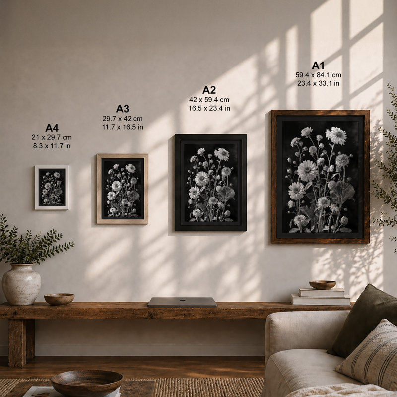 Daisy Cluster Botanical - Framed Print, A1 - 84.1 x 59.4 cm, Black