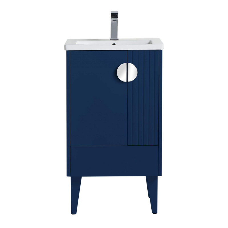 Ensemble de meuble-lavabo simple 20 po Saimah, Chrome poli, Bleu marine
