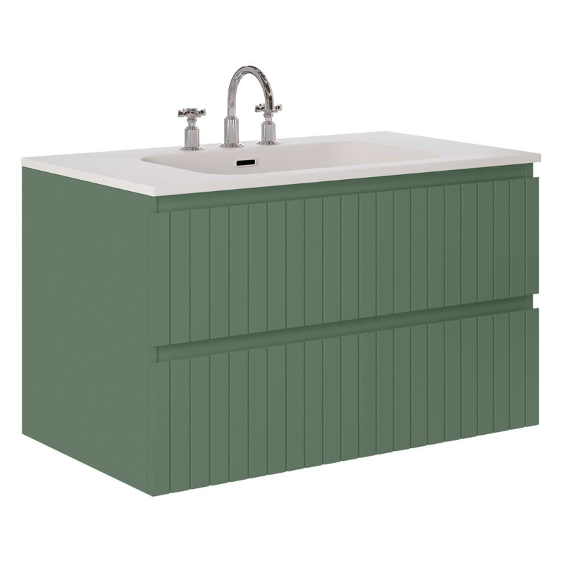 Meuble-lavabo simple flottant cannelé 36 po Atharv, Vert forêt, 36" W