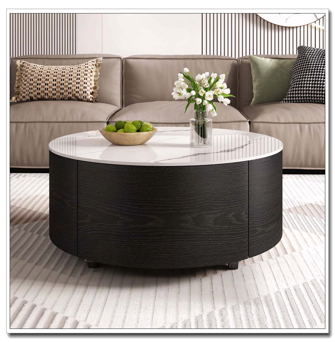 Latitude Run® Round Movable Coffee Table with Casters, 2 Drawers | Wayfair