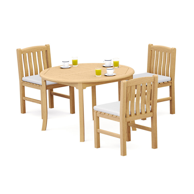 3 Seats 4 Pcs Grade-A Teak Wood Dining Set: 36" Round Table And 3 Devon Arm Chairs #11DV0703, 31" H x 83" W x 40" D, 3