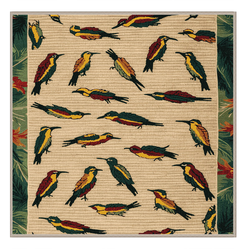 Washable Hawaiian Honeycreepers Hawaiian Area Rug, Square 7'
