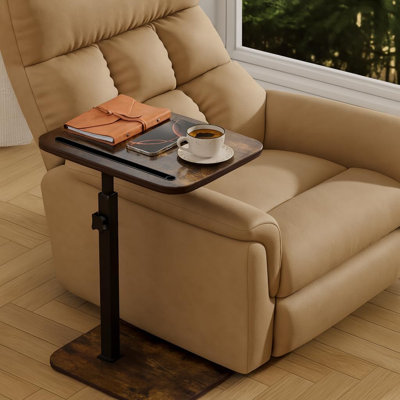 Adjustable C-Shaped Side Table with Swivel Top, Sofa End Table with Built-in Tablet Slot