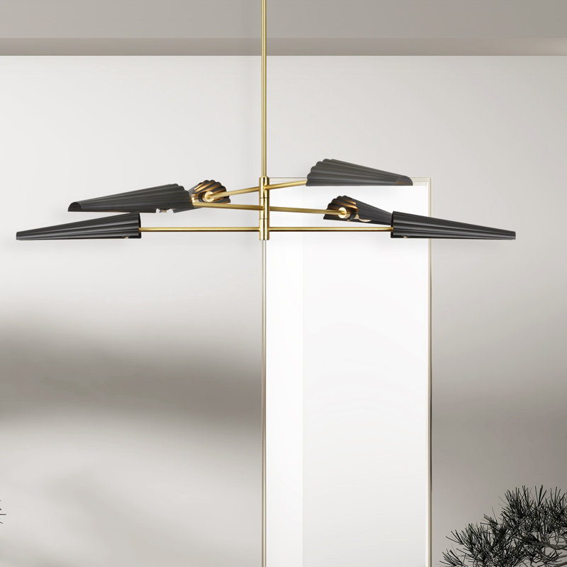 Lustre linéaire moderne à 6 lumières Hazera, Laiton vieilli / noir mat, Noir mat