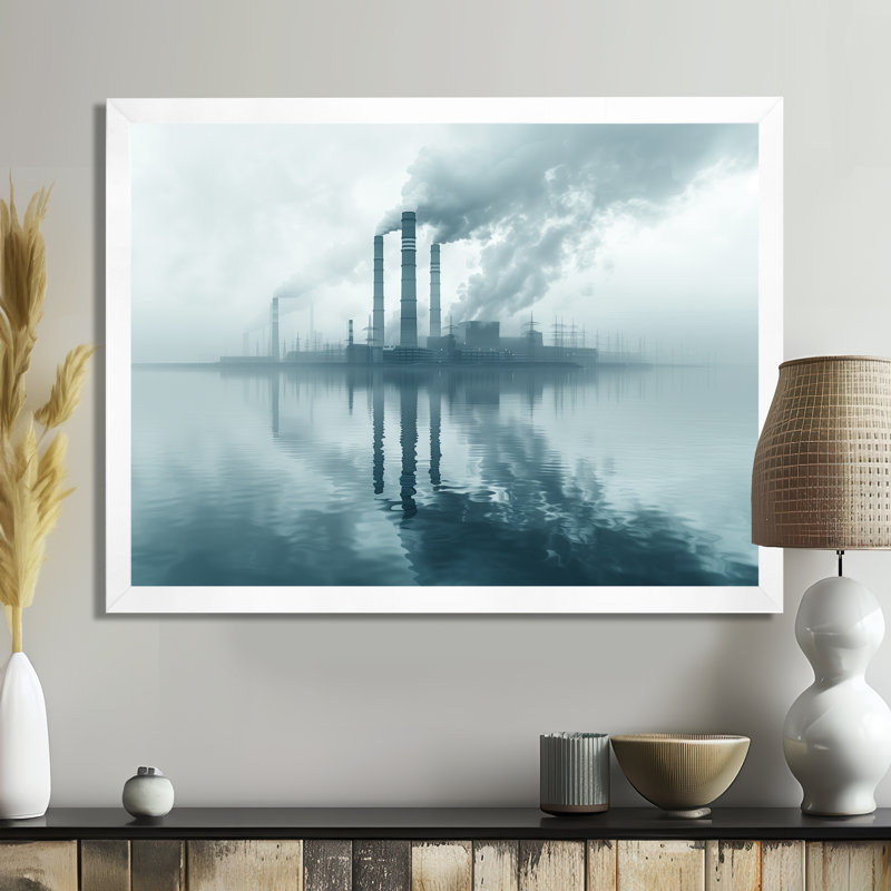Monochromes gris électrique centrale paysage I - centrales électriques Wall Living Room, Cadre simple blanc