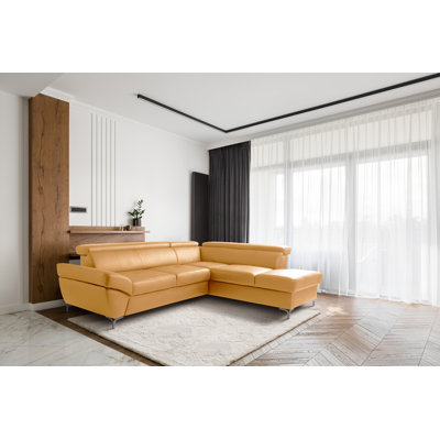CAPRI Genuine Leather Corner Sofa with Pull-Out Bed and Storage and Adjustable Headrests