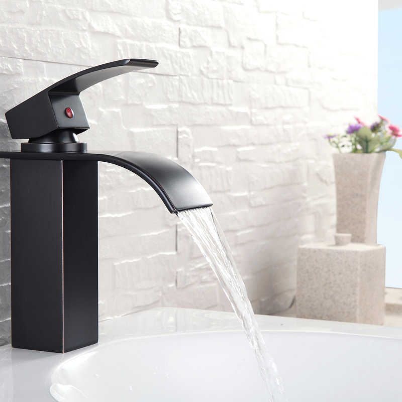 Single Hole Bathroom Faucet - Modern With Deck-Mounted Installation, To Tarnishing, Bronze Finish Geometric Basin Handle,