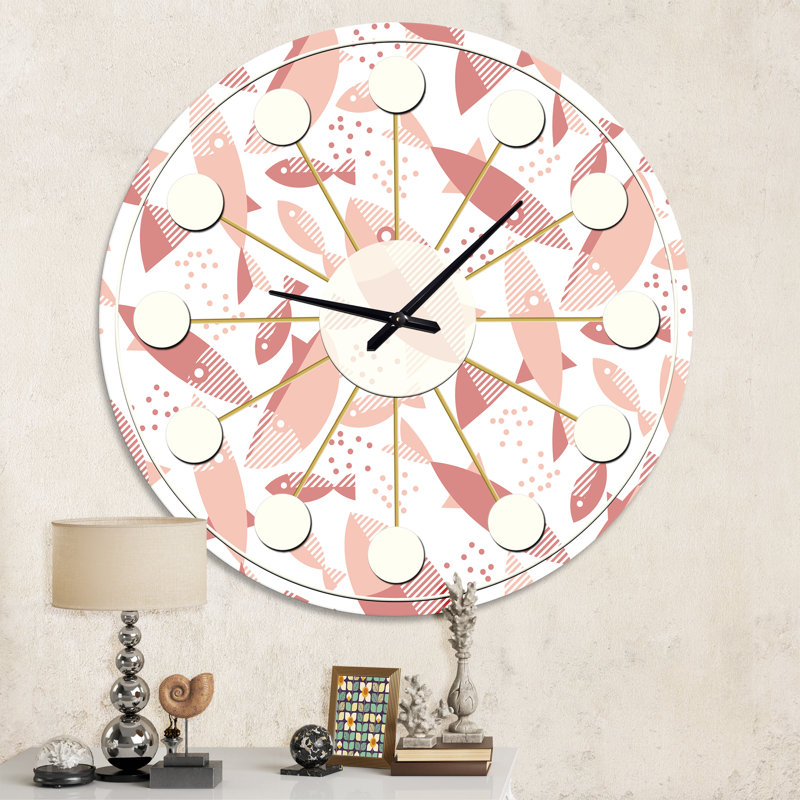 Motif de poissons roses - horloge murale moderne Mid-Century, Moyenne