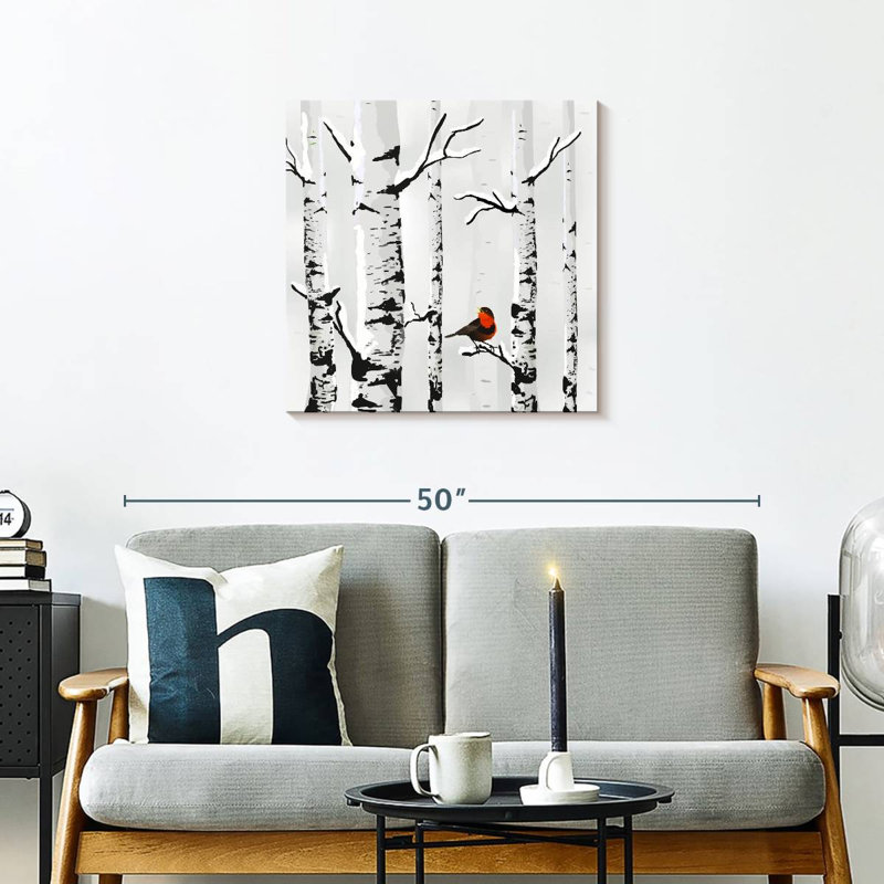 Brampt Snow Birch Bird, 24" H x 24" W