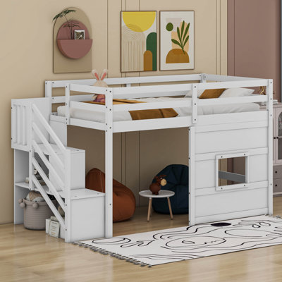 Hanzelin Twin Size Loft Bed with Storage Staircase and Window
