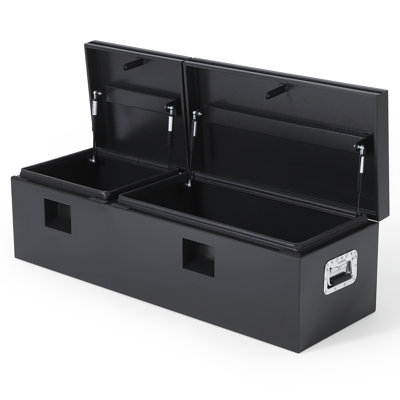 Heavy Duty Steel Truck Bed Tool Box, Double Door Waterproof Storage Chest with Side Handle, Black/Silver, 48x16x14 Inch