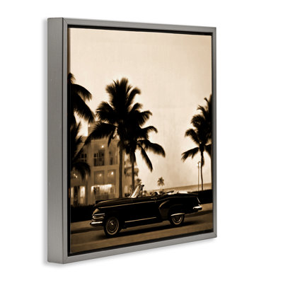 Classic Black Car & Palms Gold Framed Floater Canvas Wall Art by Noah Bay
