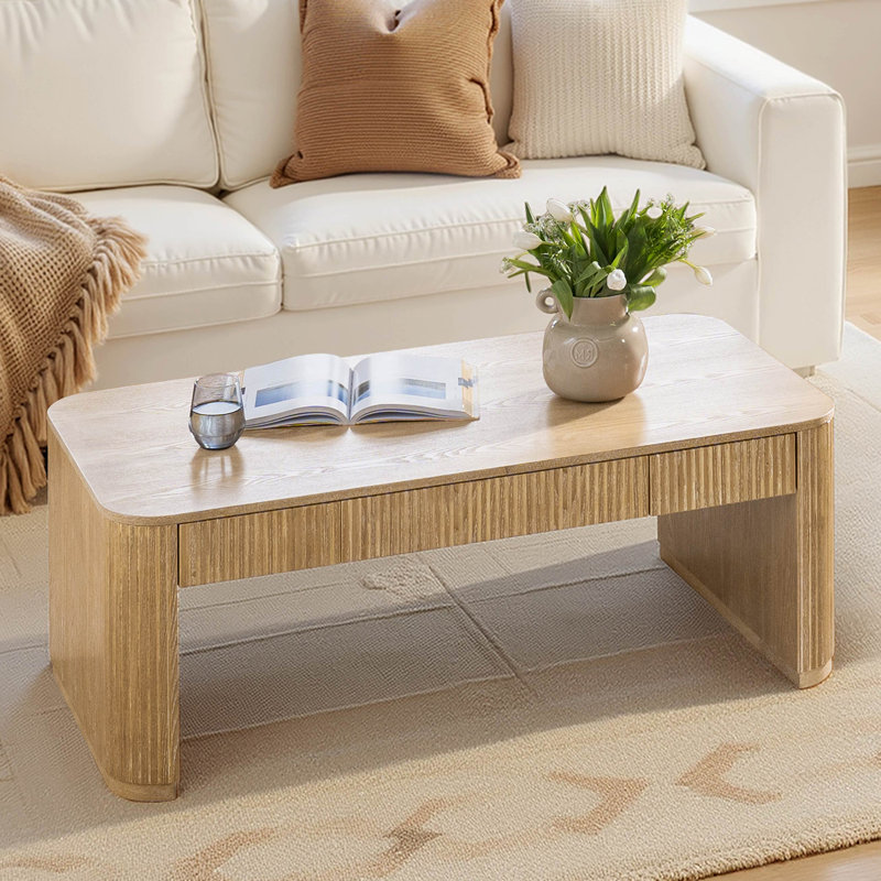 Jadida Enrique Modern  47.75"W Fluted Coffee Table With Storage, Oak