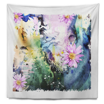 Tapisserie abstraite d'art floral rose bleu