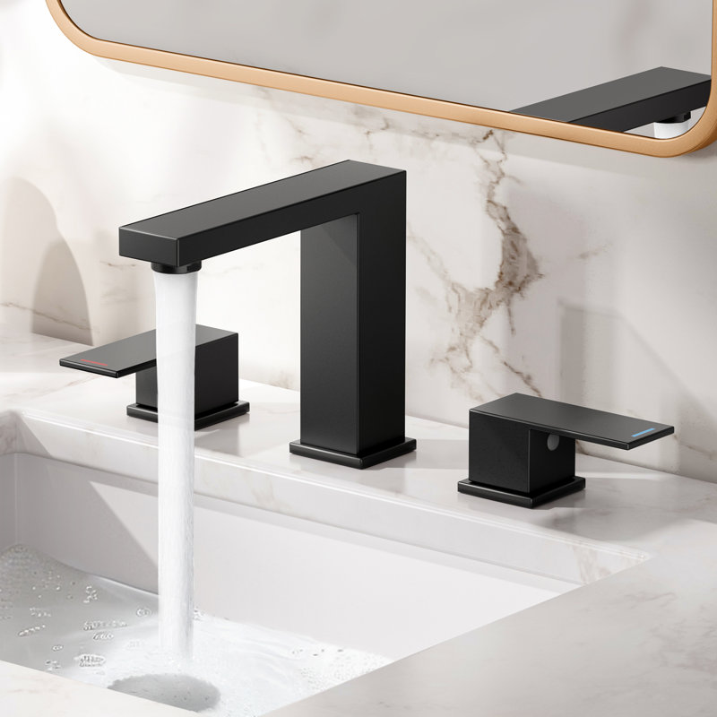 Robinet de salle de bain 8 pouces avec 3 trous et tuyaux d'alimentation en acier inoxydable 18/8, Noir mat