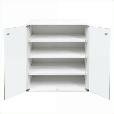 Boîte de rangement pour chaussures avec lumières DEL RVB, organisateur empilable à 4 niveaux avec porte en verre trempé | Minimaliste | Panneau de particules et panneau de fibres à densité moyenne